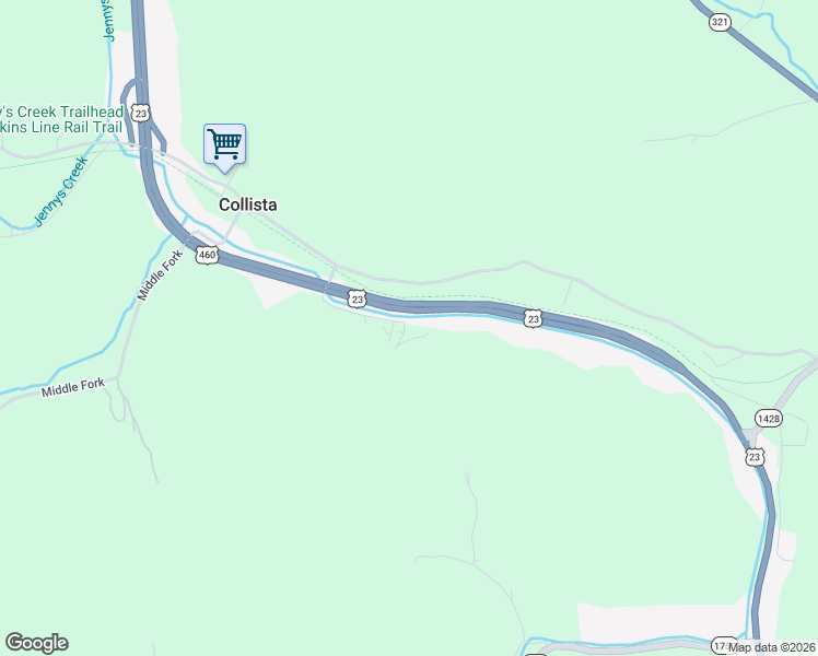 map of restaurants, bars, coffee shops, grocery stores, and more near U.S. 460 in Hagerhill