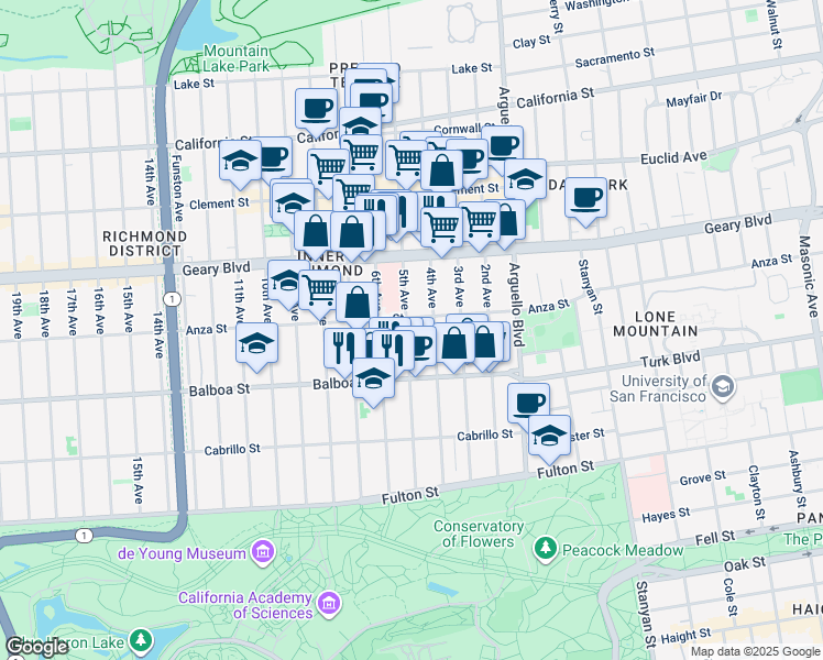 map of restaurants, bars, coffee shops, grocery stores, and more near in San Francisco