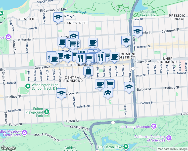 map of restaurants, bars, coffee shops, grocery stores, and more near 473 20th Avenue in San Francisco