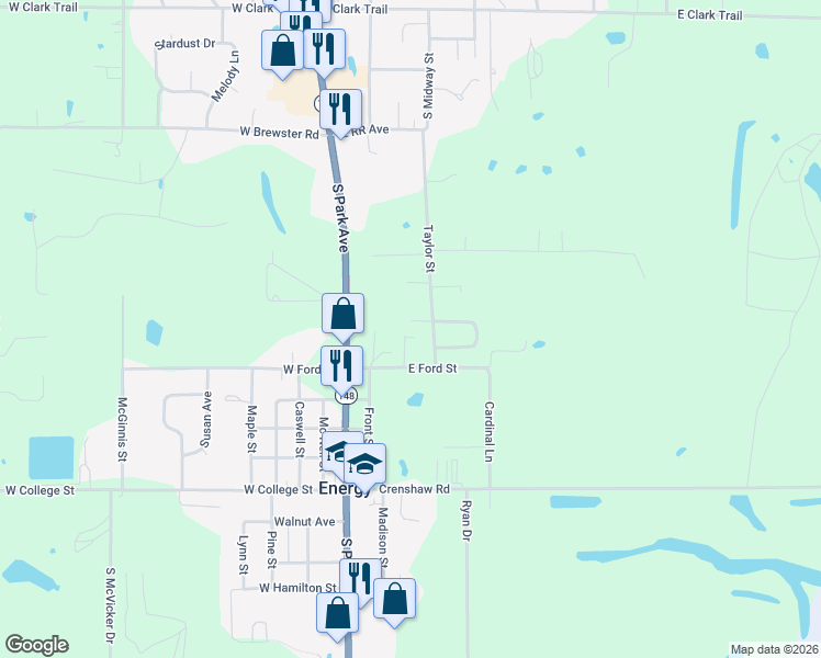map of restaurants, bars, coffee shops, grocery stores, and more near 200 Perry Street in Energy