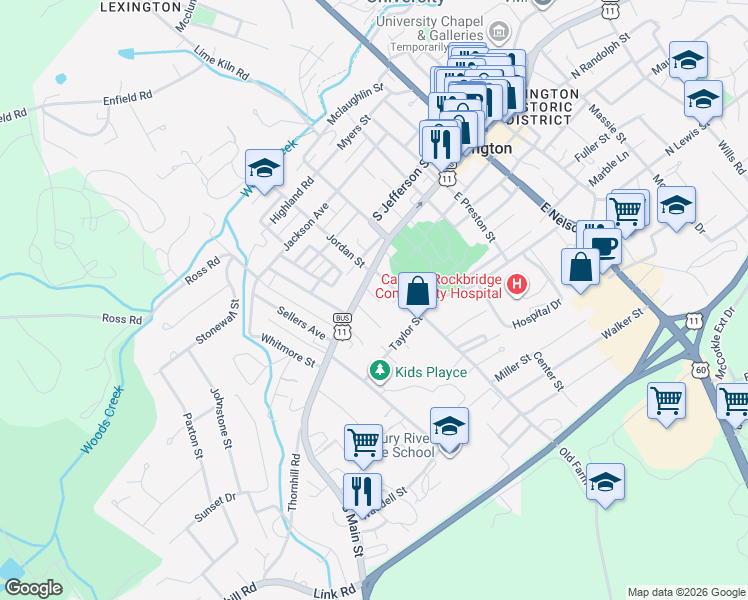 map of restaurants, bars, coffee shops, grocery stores, and more near 506 South Main Street in Lexington