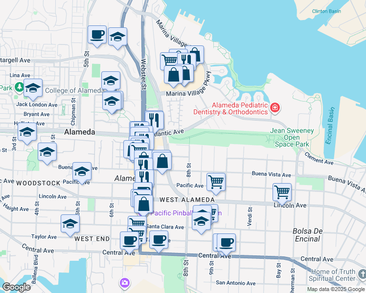 map of restaurants, bars, coffee shops, grocery stores, and more near 772 Stewart Court in Alameda