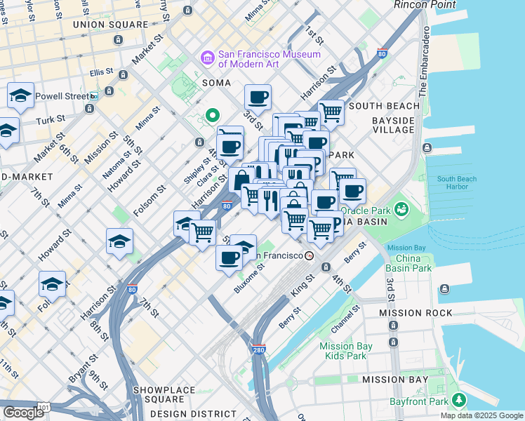 map of restaurants, bars, coffee shops, grocery stores, and more near in San Francisco