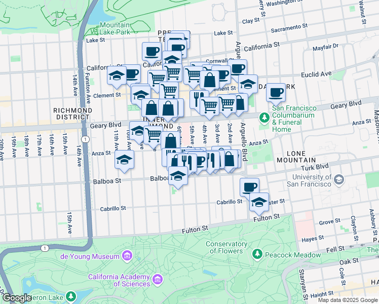 map of restaurants, bars, coffee shops, grocery stores, and more near in San Francisco
