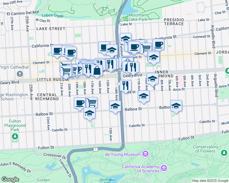 map of restaurants, bars, coffee shops, grocery stores, and more near 486 15th Avenue in San Francisco