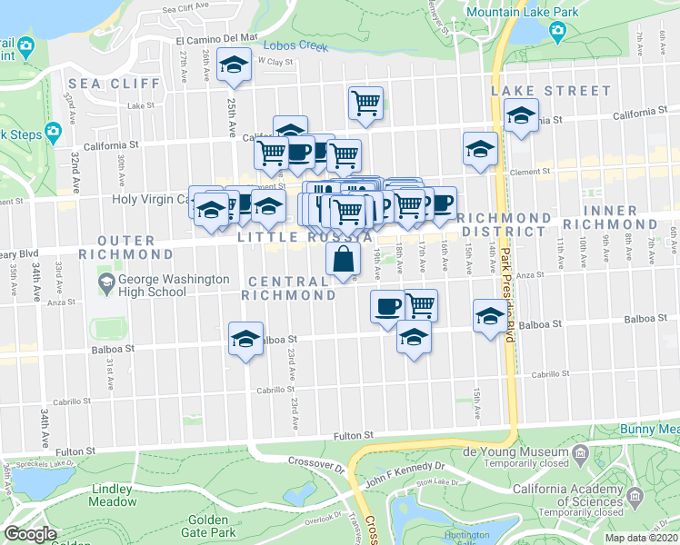 map of restaurants, bars, coffee shops, grocery stores, and more near 473 20th Avenue in San Francisco