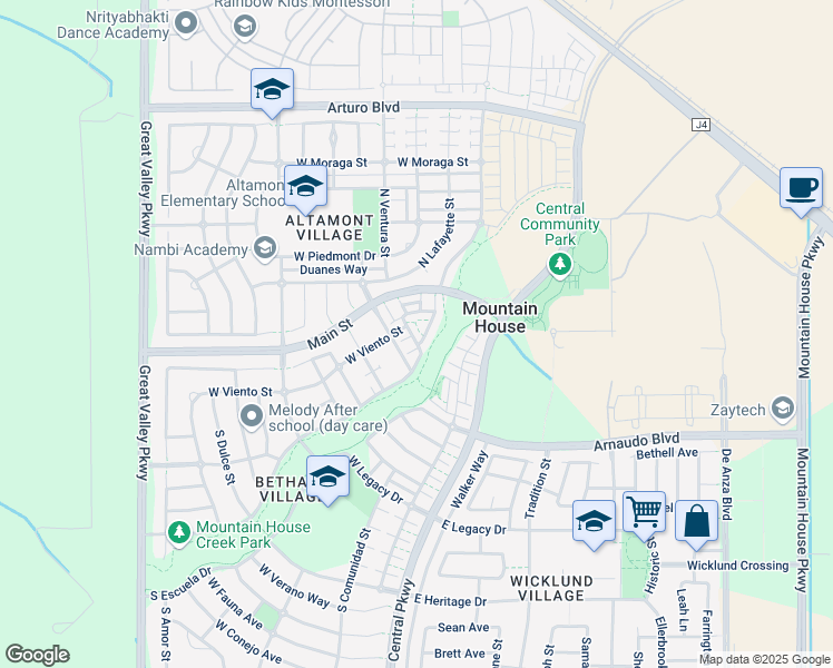 map of restaurants, bars, coffee shops, grocery stores, and more near 92 Cortadillo Street in Tracy