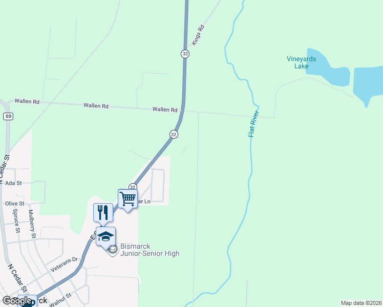map of restaurants, bars, coffee shops, grocery stores, and more near 3505 Rock Road in Bismarck