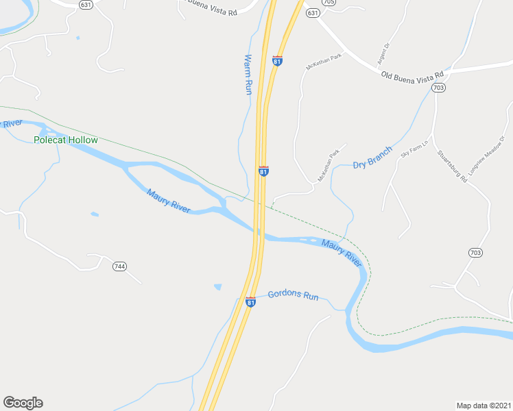 map of restaurants, bars, coffee shops, grocery stores, and more near Interstate 81 in Lexington