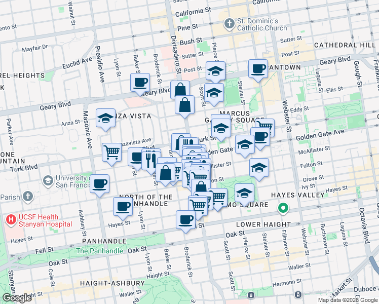 map of restaurants, bars, coffee shops, grocery stores, and more near 1013-1017 Divisadero Street in San Francisco