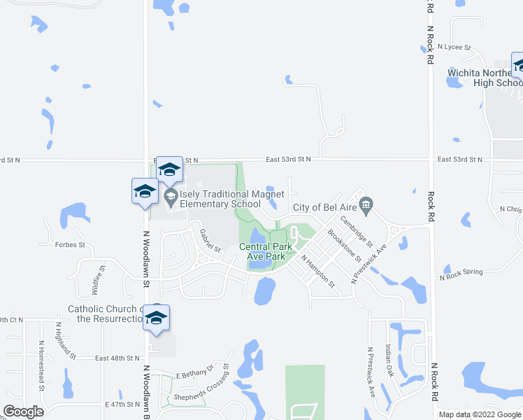 map of restaurants, bars, coffee shops, grocery stores, and more near Hampton Street in Bel Aire