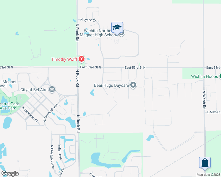 map of restaurants, bars, coffee shops, grocery stores, and more near 5286 North Lycee Street in Bel Aire