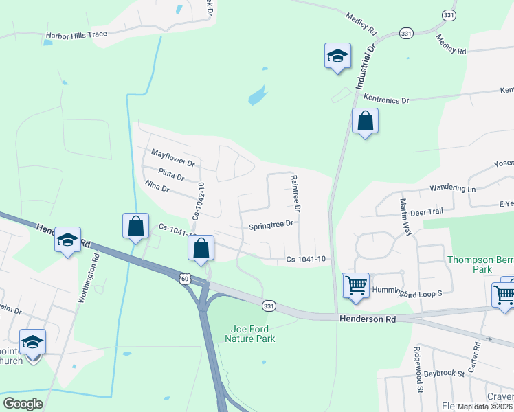 map of restaurants, bars, coffee shops, grocery stores, and more near 3869 Raintree Drive in Owensboro