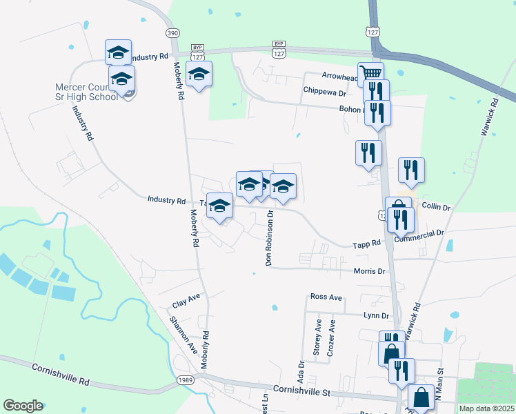 map of restaurants, bars, coffee shops, grocery stores, and more near 791 Tapp Road in Harrodsburg