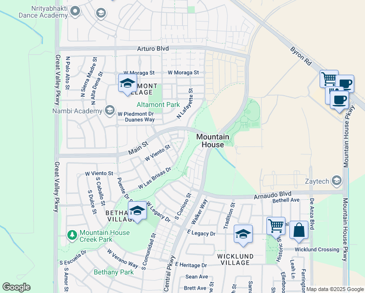 map of restaurants, bars, coffee shops, grocery stores, and more near 92 Cortadillo Street in Tracy