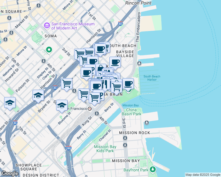 map of restaurants, bars, coffee shops, grocery stores, and more near in San Francisco
