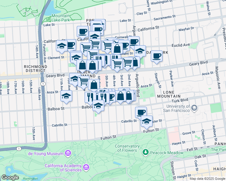 map of restaurants, bars, coffee shops, grocery stores, and more near in San Francisco