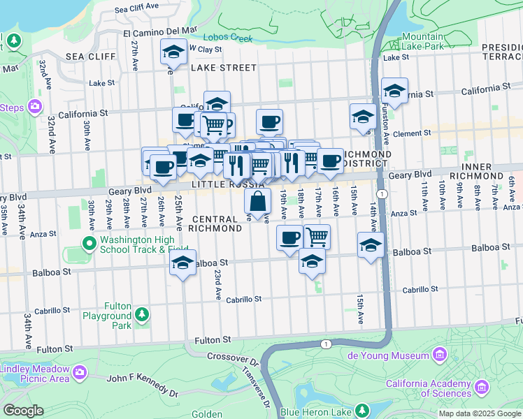 map of restaurants, bars, coffee shops, grocery stores, and more near 473 20th Avenue in San Francisco