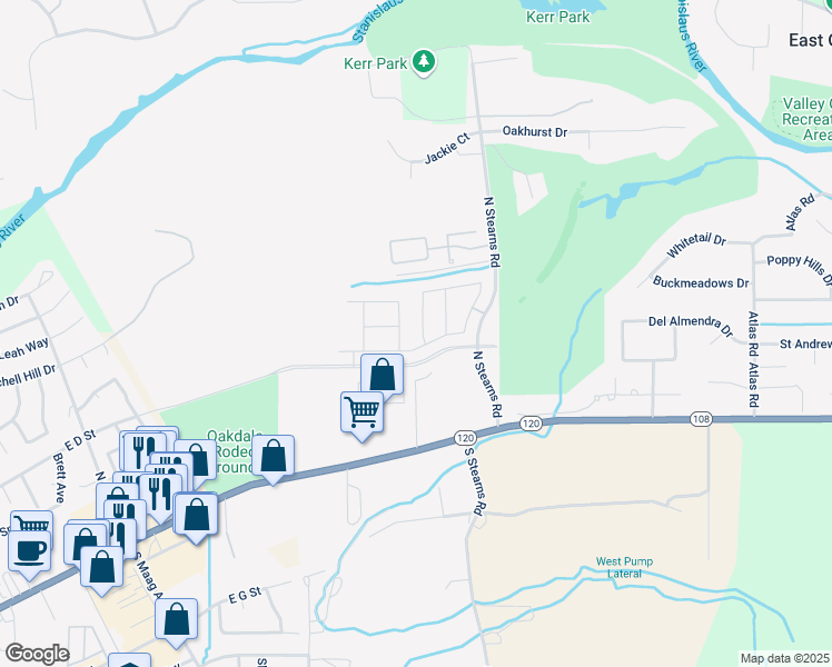 map of restaurants, bars, coffee shops, grocery stores, and more near 318 Via Ziroli in Oakdale