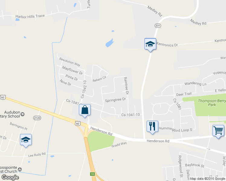 map of restaurants, bars, coffee shops, grocery stores, and more near 3869 Raintree Drive in Owensboro