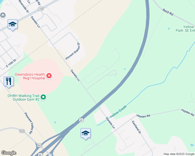 map of restaurants, bars, coffee shops, grocery stores, and more near 1639 Daniels Lane in Owensboro