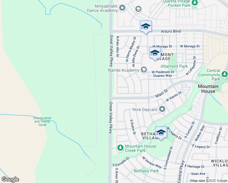 map of restaurants, bars, coffee shops, grocery stores, and more near 23 Menlo Park Street in Mountain House