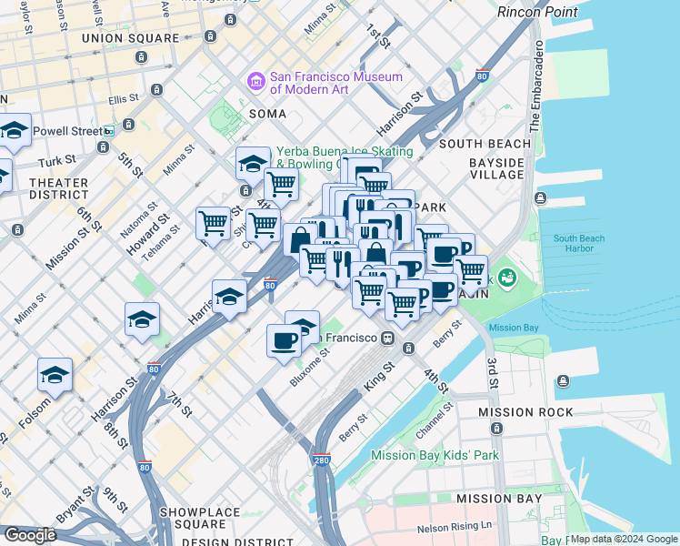 map of restaurants, bars, coffee shops, grocery stores, and more near 598 4th Street in San Francisco