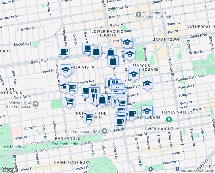 map of restaurants, bars, coffee shops, grocery stores, and more near in San Francisco