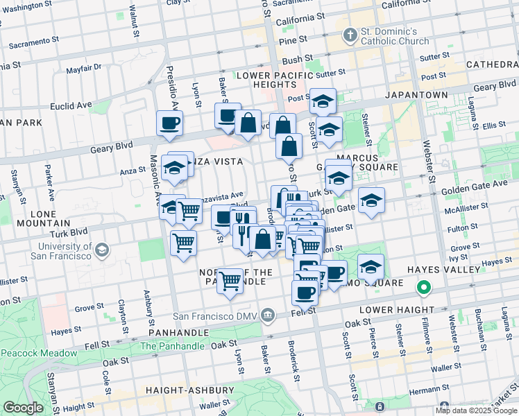 map of restaurants, bars, coffee shops, grocery stores, and more near in San Francisco