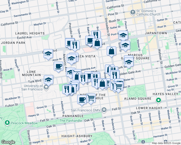 map of restaurants, bars, coffee shops, grocery stores, and more near in San Francisco