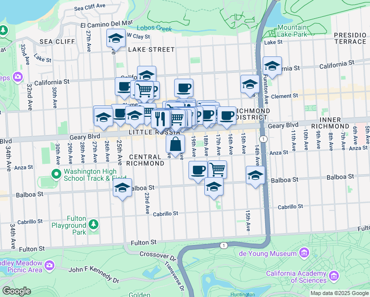 map of restaurants, bars, coffee shops, grocery stores, and more near 473 20th Avenue in San Francisco