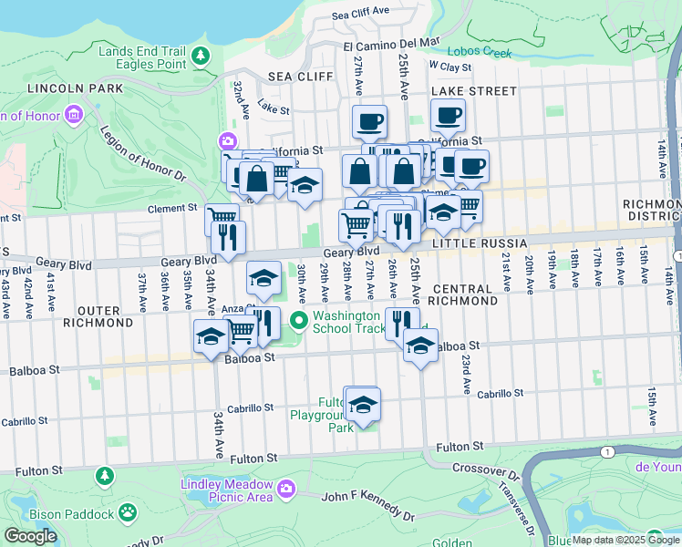 map of restaurants, bars, coffee shops, grocery stores, and more near 546 29th Avenue in San Francisco