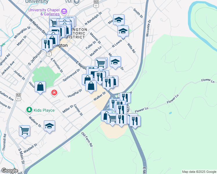 map of restaurants, bars, coffee shops, grocery stores, and more near 548 East Nelson Street in Lexington