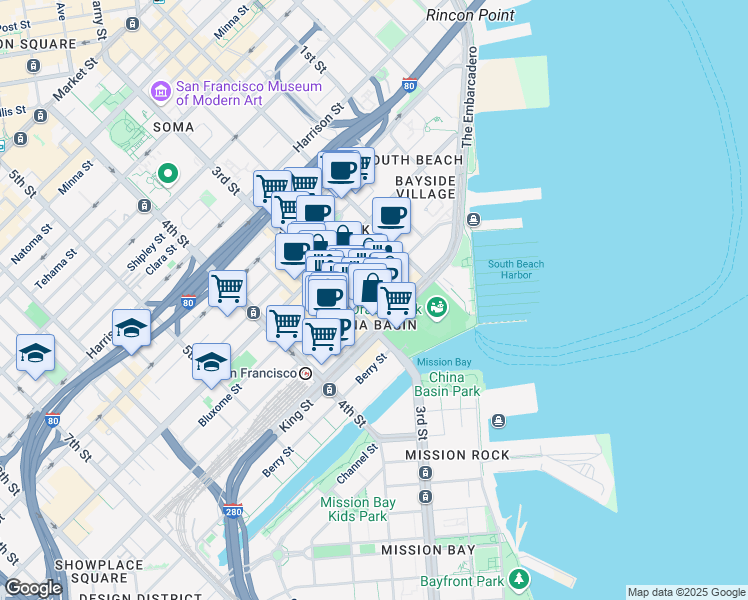 map of restaurants, bars, coffee shops, grocery stores, and more near in San Francisco