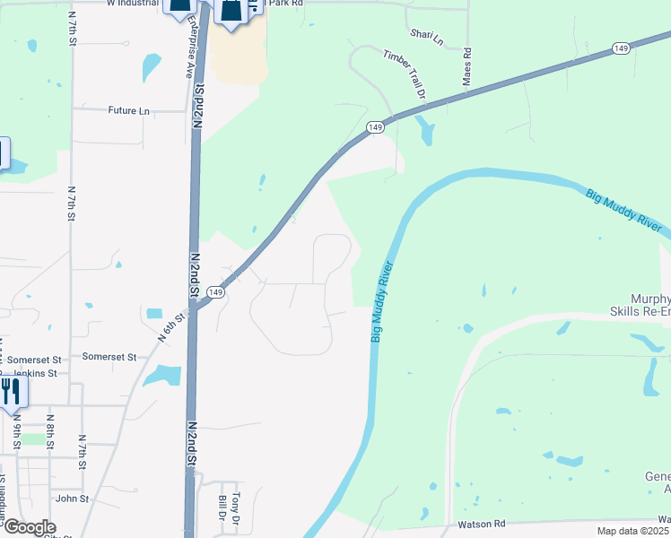 map of restaurants, bars, coffee shops, grocery stores, and more near 60 Brian Avenue in Murphysboro