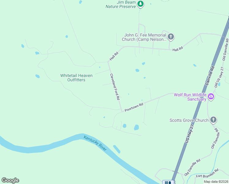 map of restaurants, bars, coffee shops, grocery stores, and more near 1081 Cleveland Ford Road in Nicholasville