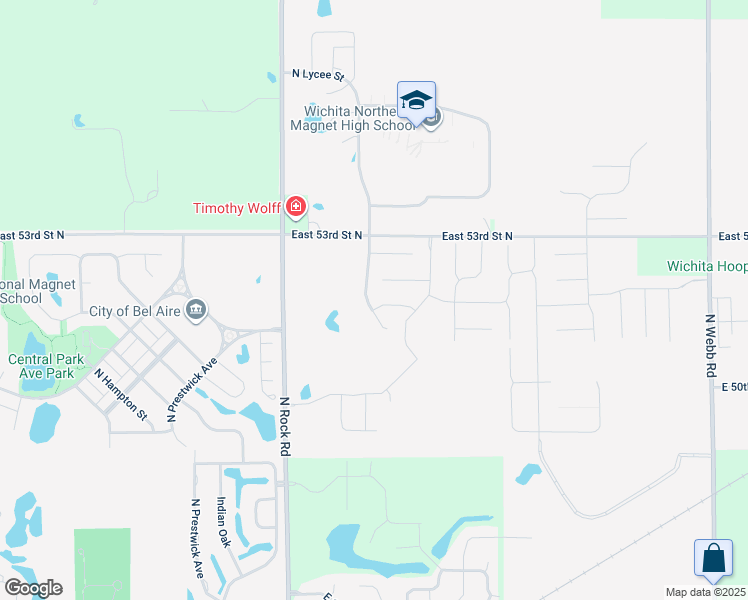 map of restaurants, bars, coffee shops, grocery stores, and more near 5286 North Lycee Street in Bel Aire