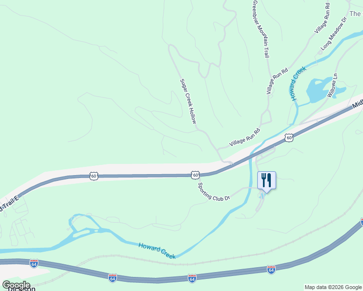 map of restaurants, bars, coffee shops, grocery stores, and more near 250 Buchanan Ridge in White Sulphur Springs