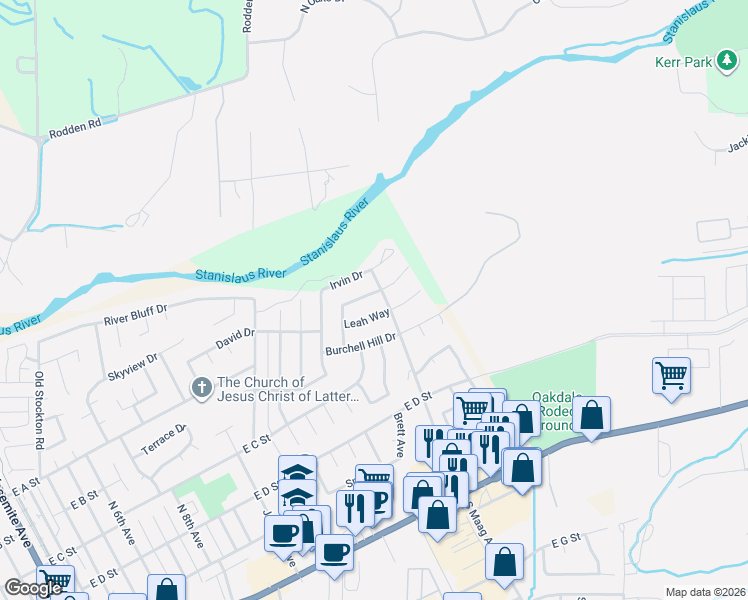 map of restaurants, bars, coffee shops, grocery stores, and more near 661 Esther Way in Oakdale