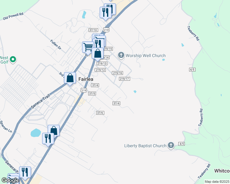 map of restaurants, bars, coffee shops, grocery stores, and more near 154 Montgomery Street in Ronceverte