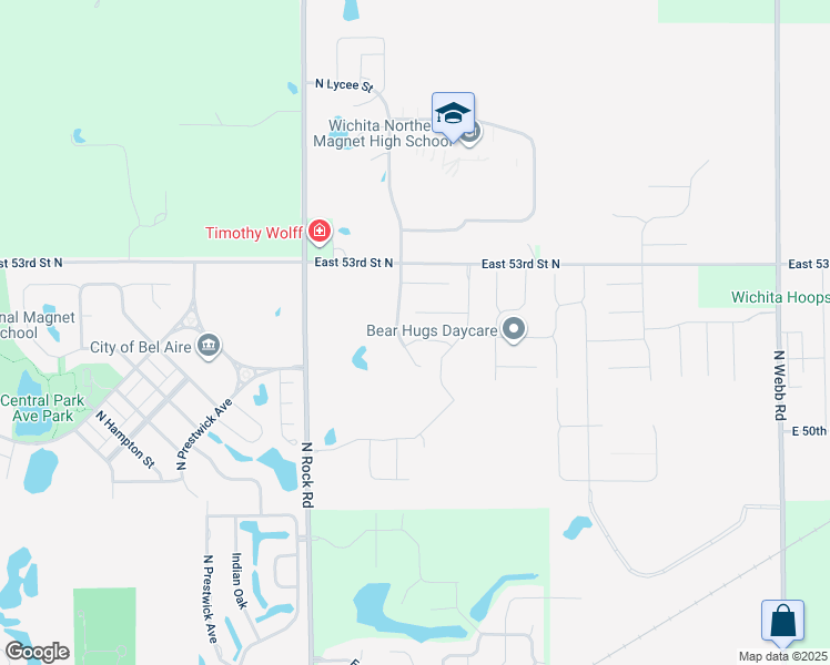 map of restaurants, bars, coffee shops, grocery stores, and more near 5286 North Lycee Street in Bel Aire