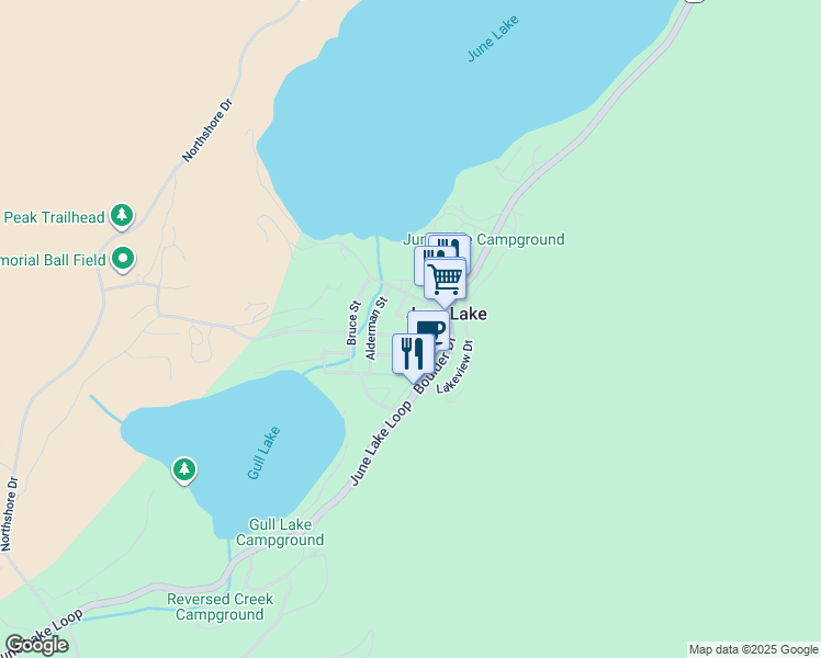 map of restaurants, bars, coffee shops, grocery stores, and more near 73 Foster Avenue in June Lake