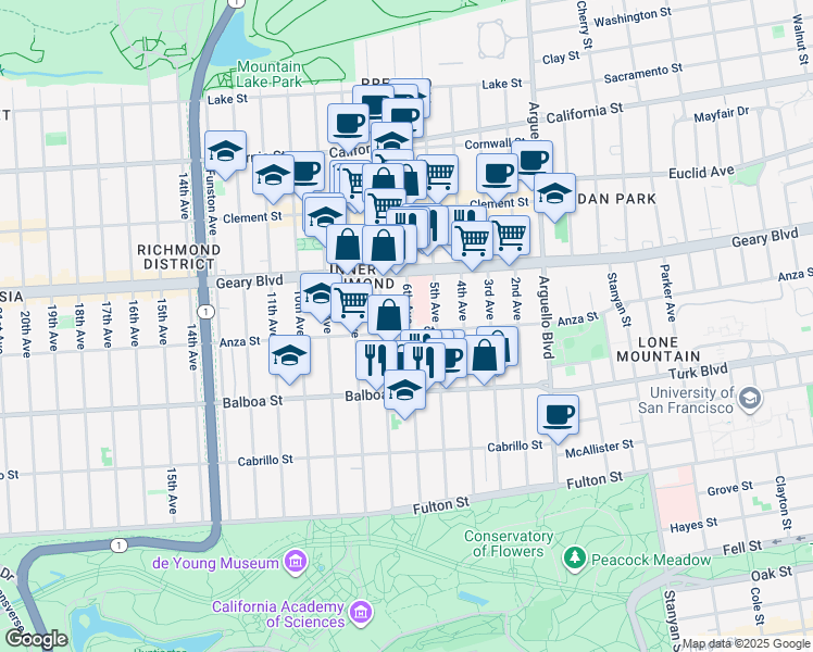map of restaurants, bars, coffee shops, grocery stores, and more near in San Francisco