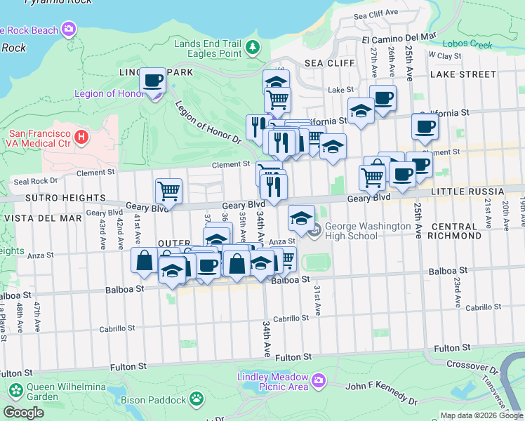 map of restaurants, bars, coffee shops, grocery stores, and more near in San Francisco