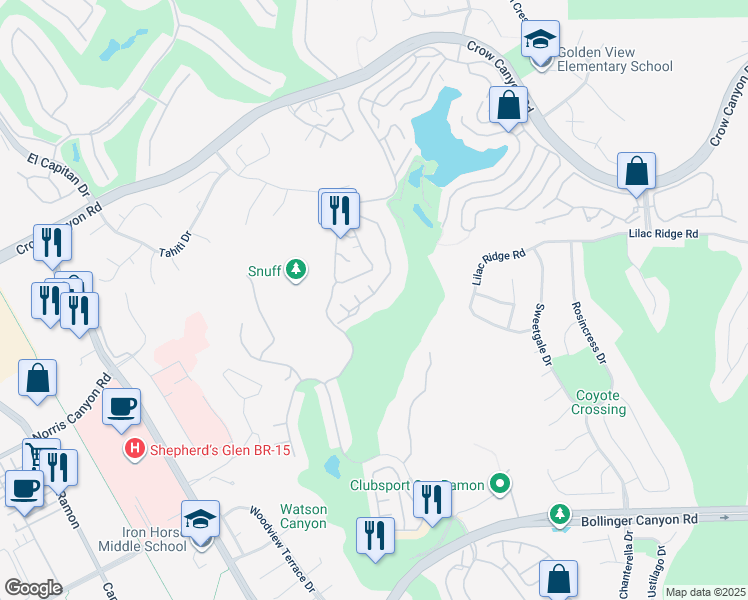 map of restaurants, bars, coffee shops, grocery stores, and more near 772 Lakemont Place in San Ramon