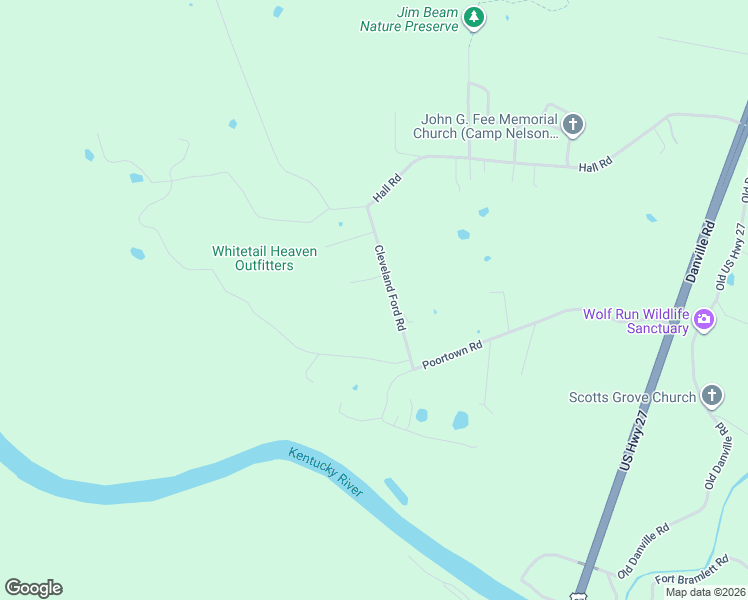 map of restaurants, bars, coffee shops, grocery stores, and more near 1081 Cleveland Ford Road in Nicholasville