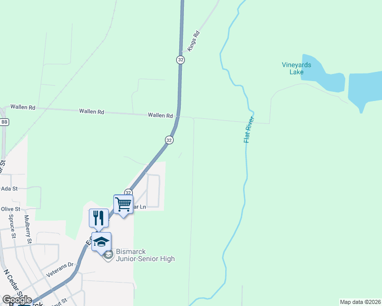 map of restaurants, bars, coffee shops, grocery stores, and more near 3519-8466 Rock Road in Bismarck