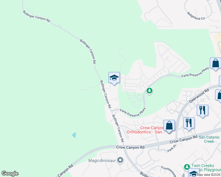 map of restaurants, bars, coffee shops, grocery stores, and more near 18868 Bollinger Canyon Road in San Ramon