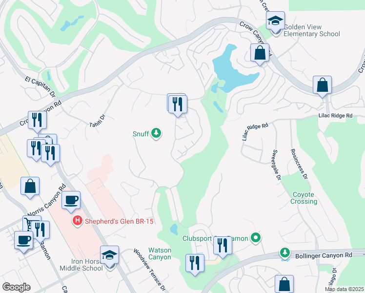 map of restaurants, bars, coffee shops, grocery stores, and more near 791 Lakemont Place in San Ramon