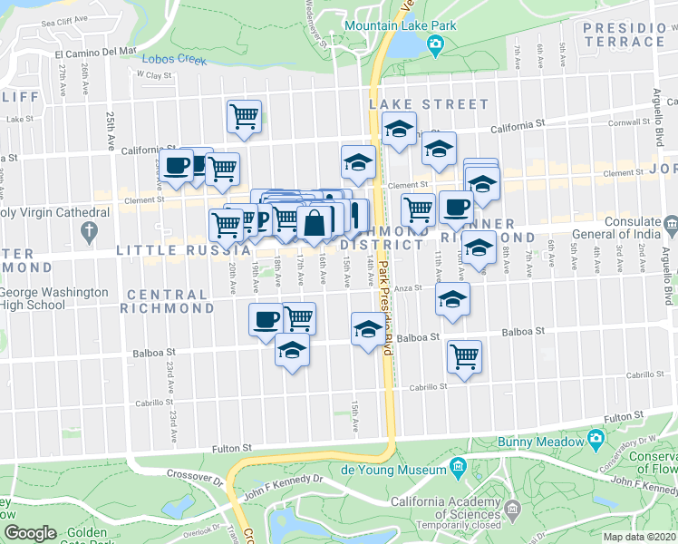 map of restaurants, bars, coffee shops, grocery stores, and more near 481 16th Avenue in San Francisco